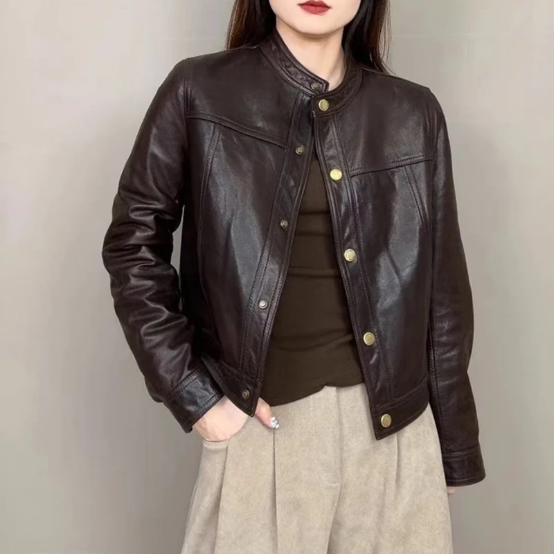 海宁真皮皮衣女2025短款修身洋气黑色皮夹克外套春款新款显瘦潮流
