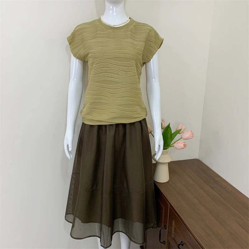 洋气妈妈夏装新款时尚套装中老年女装蝙蝠袖T恤上衣半身裙两件套