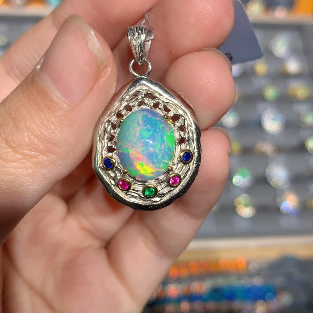 银S925镶嵌欧泊欧泊吊坠y