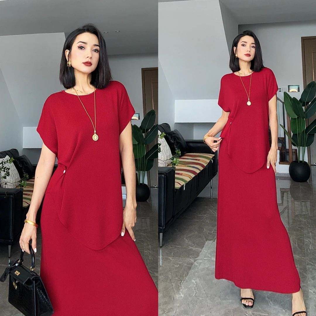 2025夏季新款超显瘦收腰遮肚子百搭短袖T恤半身裙套装