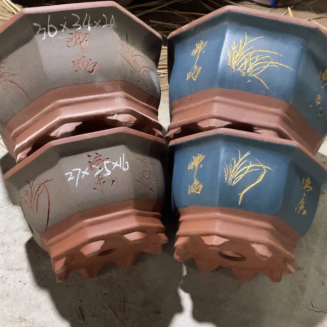 紫砂八方盆一组四只
