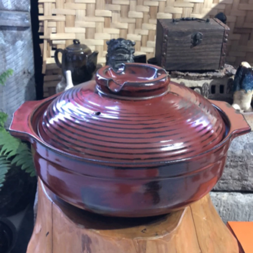磁州窑铁红釉洒金釉，大砂锅口径27高11