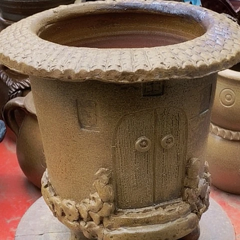 紫砂花盆口19高度27直27手工无孔瑕疵