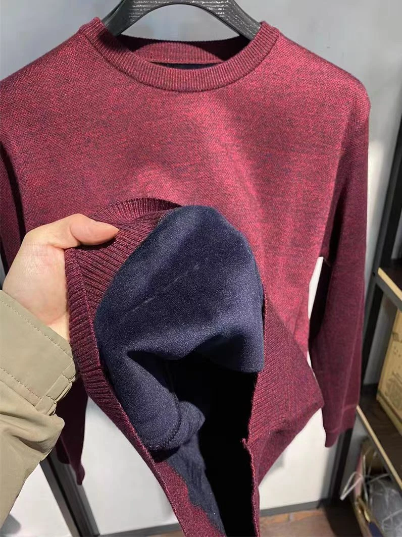 YaLu剪标绵阳混纺冬季男款加绒加厚复古酒红针织衫