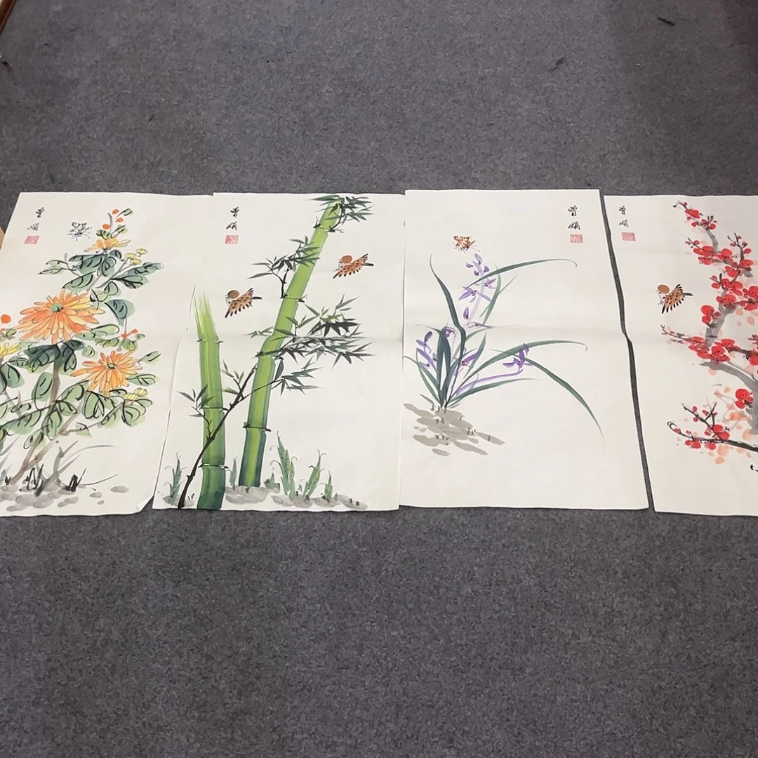 国画L精品国画作品四条屏