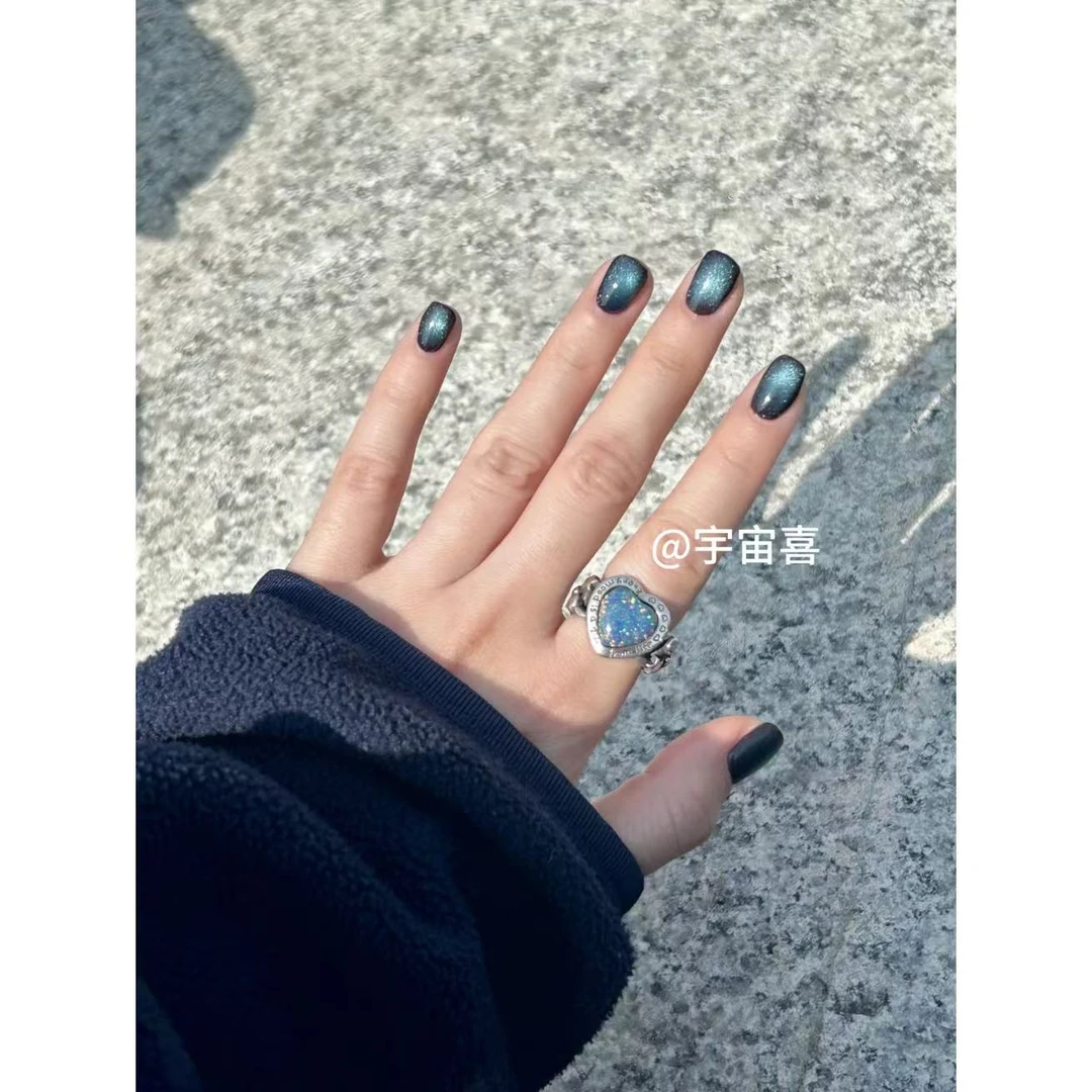铜合金大理石戒指 【幻彩爱心石头镀银古巴链条开口戒指】