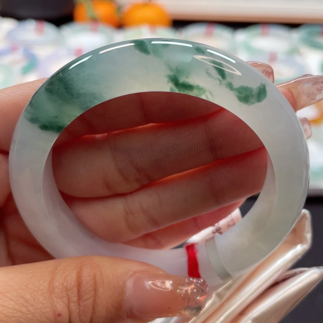 【闪购商品】翡翠手镯未镶嵌54白底绿花24号