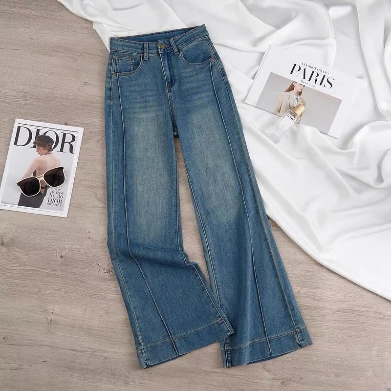 【现货+运费险】春季高腰阔腿微喇牛仔裤女宽松显瘦裤子百搭小个子