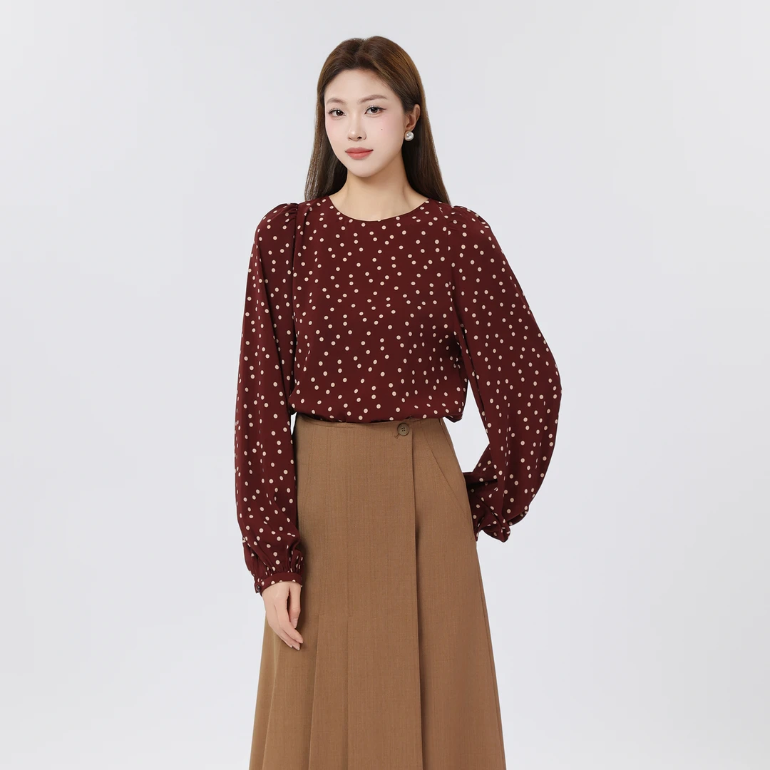 AMASS/阿玛施新款圆领气质百搭星空波点泡泡袖宽松衬衫女5301128