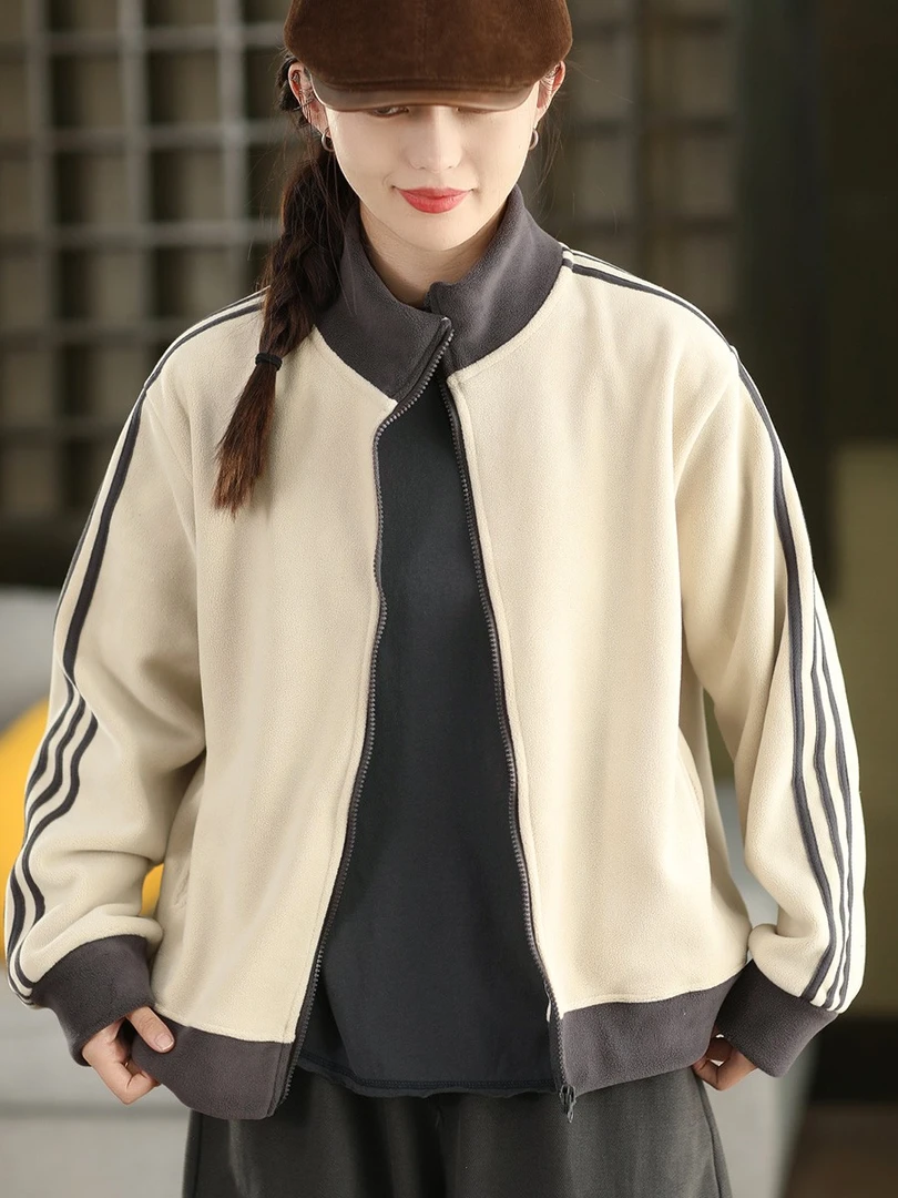 新款双面奥利绒卫衣140斤外套时尚拼色加厚开衫外搭秋季宽松休闲