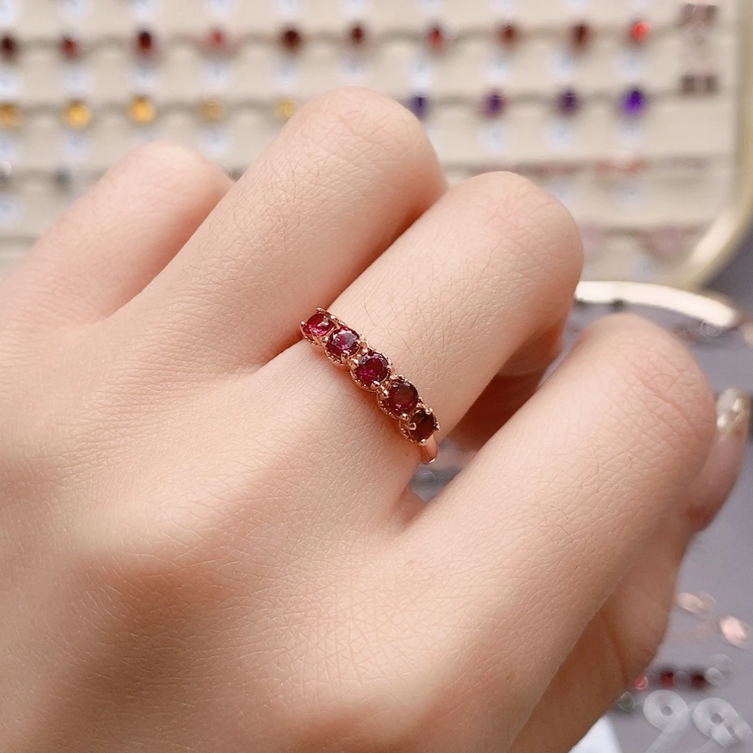 石榴石戒指银S925镶嵌戒指