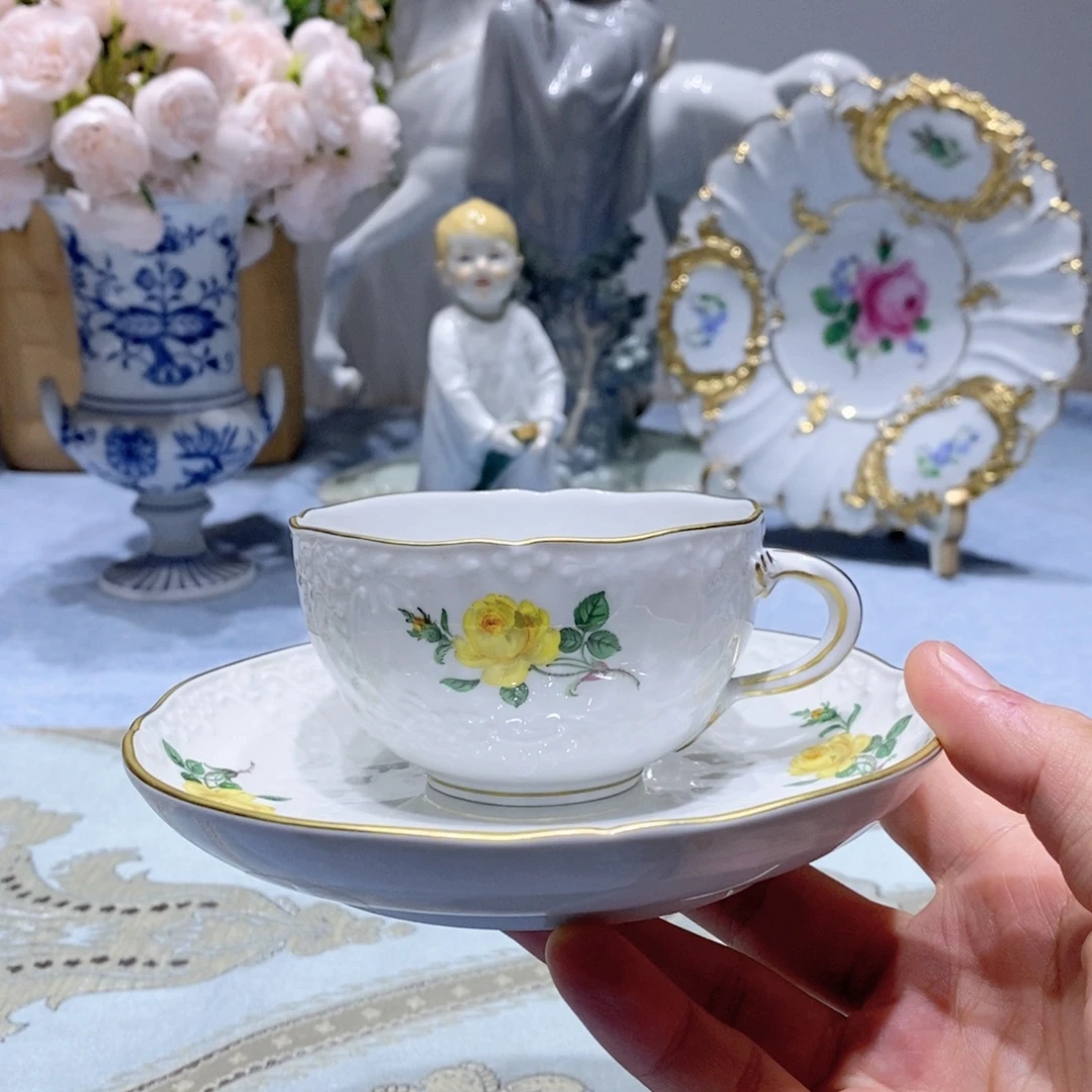 瓷片梅森二等黄玫瑰洛可可红茶杯