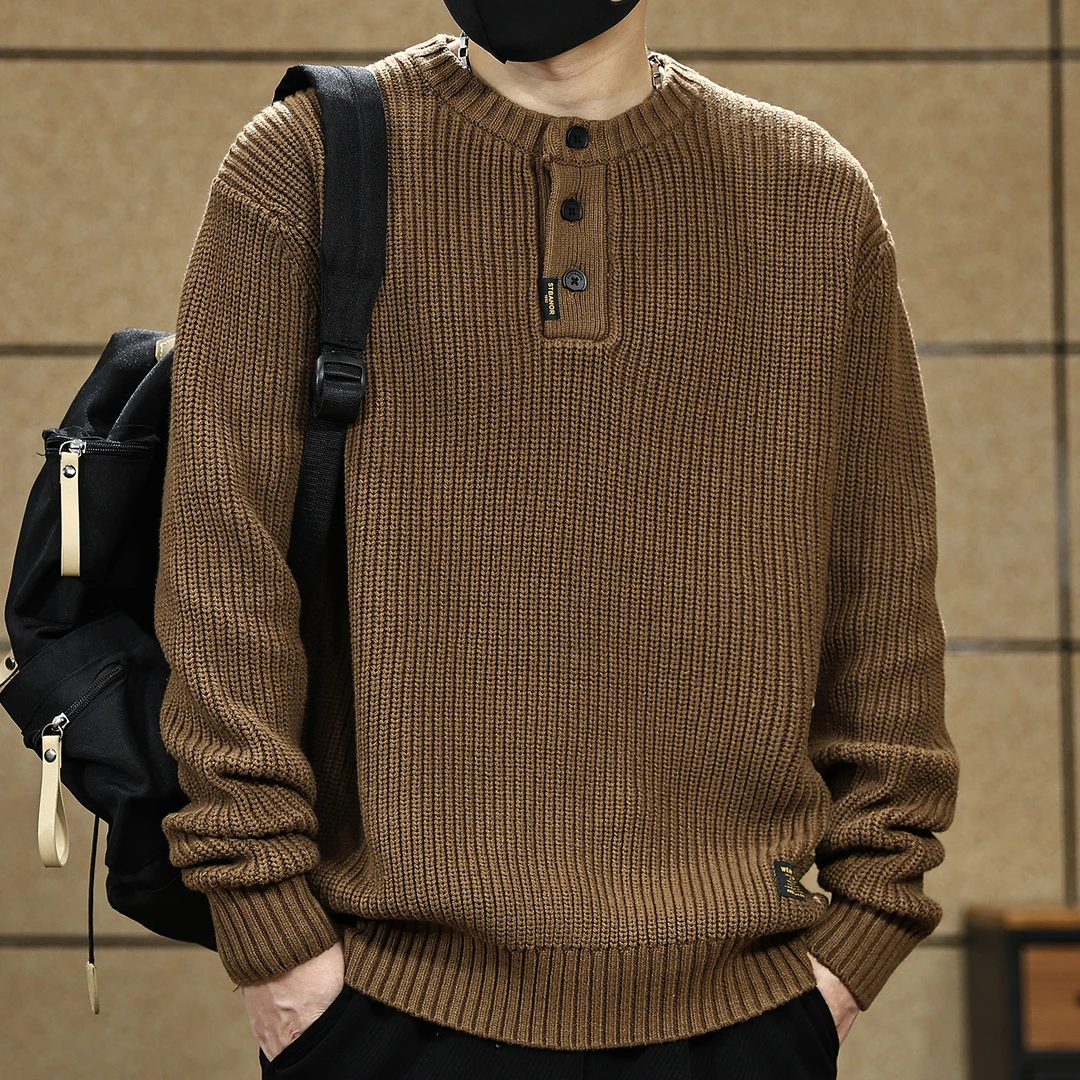 美式复古重磅毛衣男冬季新款加厚亨利领针织衫男士毛线衣秋冬外套