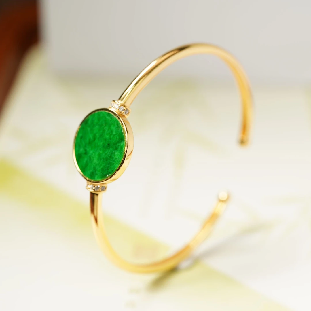 【平安在手】天然缅甸A货S925银镀金手表翡翠手镯-0794