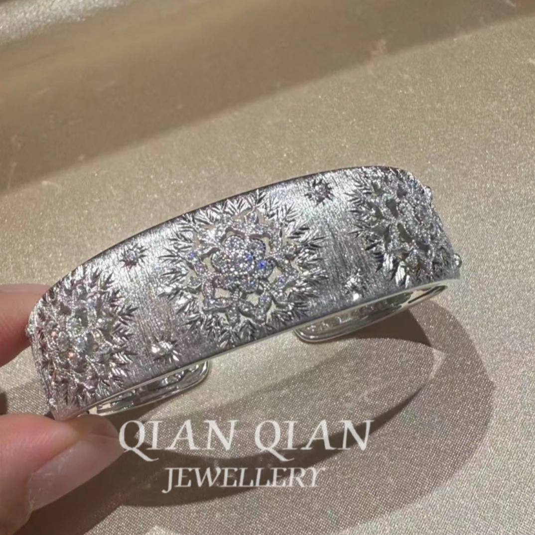 925银手镯 【倩倩珠宝】精工质感雪花手镯 手工拉丝 开口时尚复古