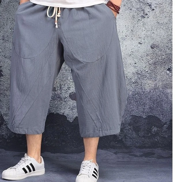 夏季2025薄款七分裤男士加肥加大码宽松哈伦裤胖子休闲7分裤新款