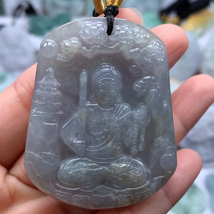 翡翠未镶嵌颈饰不动明王洒黄翡佛福利卡厚8.8