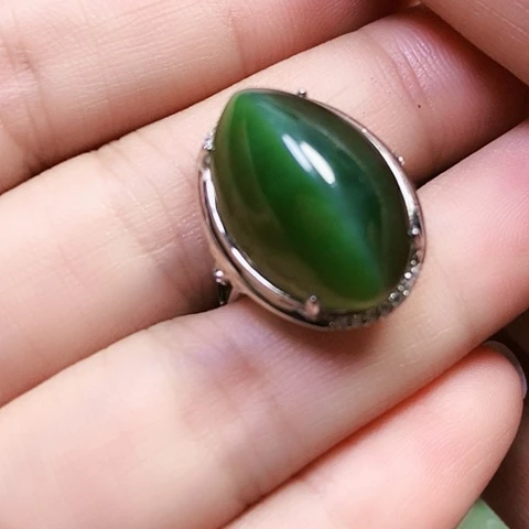 和田玉戒指银S925镶嵌