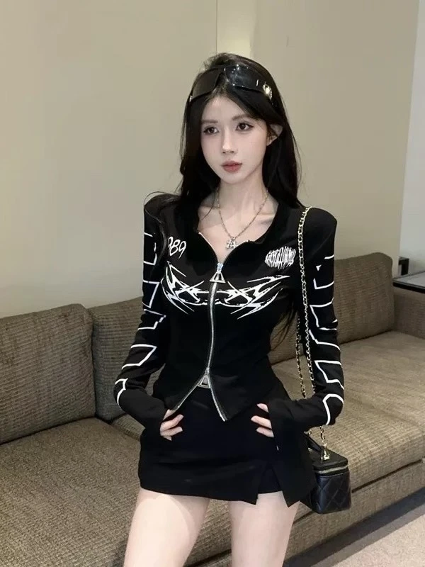 【枫香儿】辣妹百搭修身显瘦上衣女2025秋设计感立领双拉链