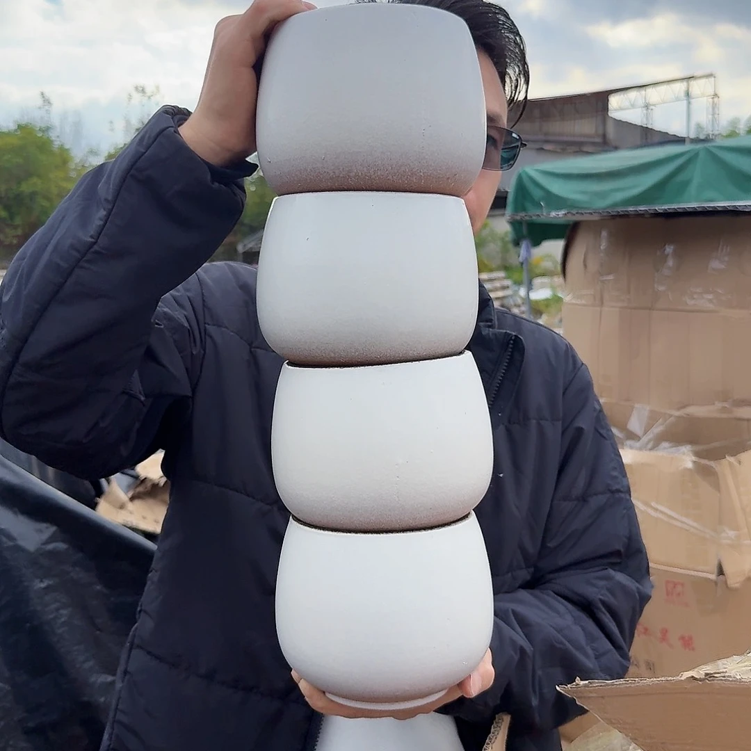 紫砂花盆口14高14（四个蛋壳白