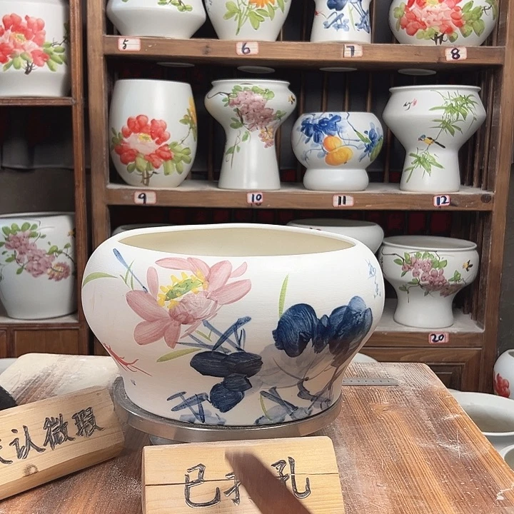 摆件口25青花荷花瓷陶瓷新款