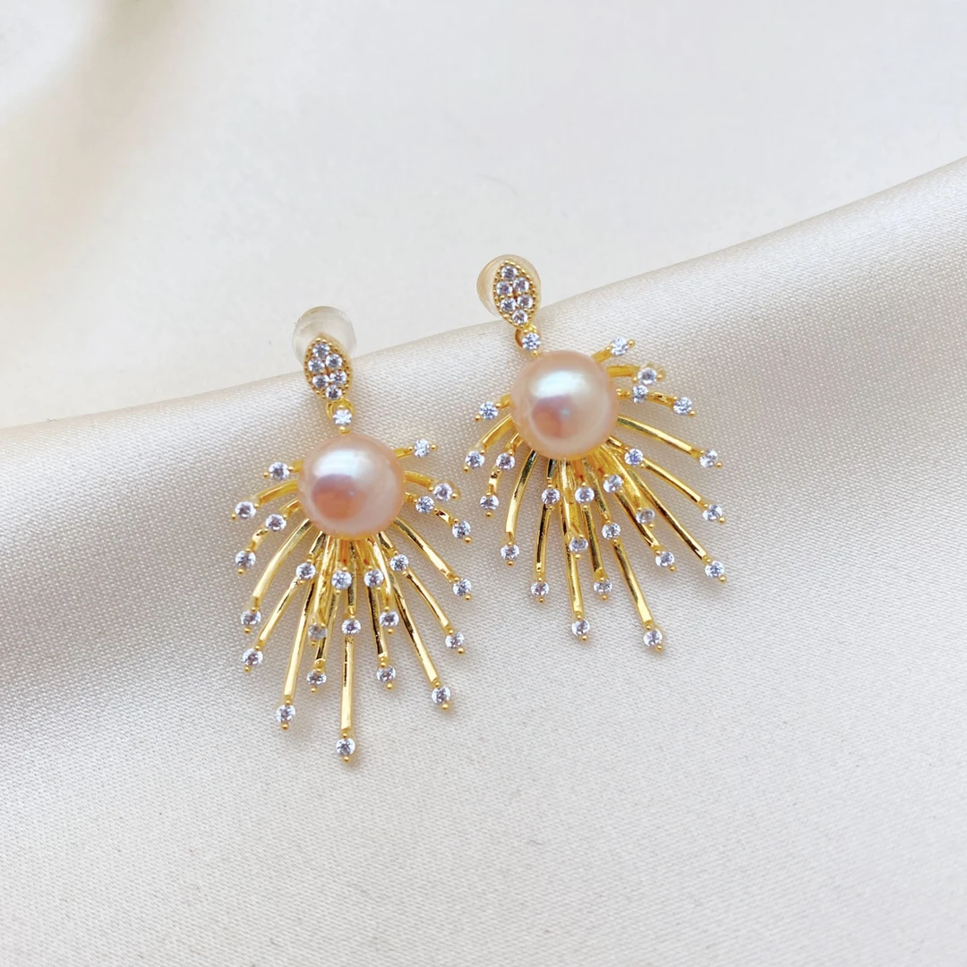 LH389【绚丽烟花珍珠耳饰】气质轻奢时尚百搭复古小众简约个性法式