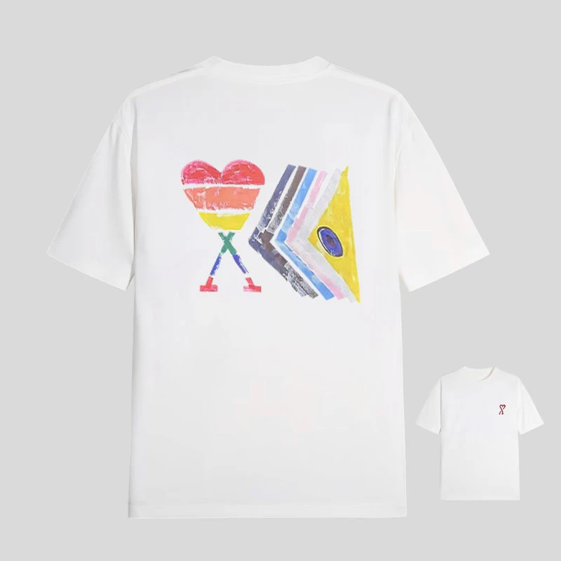 【118号链接-爱心A印花】短袖T恤男女款宽松经典乐高爱心3D油墨印花