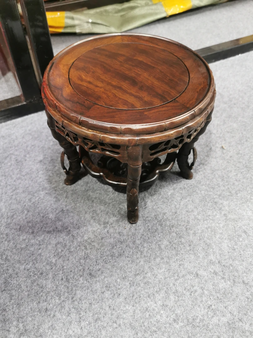 黑檀木圆形五足花架摆架一对