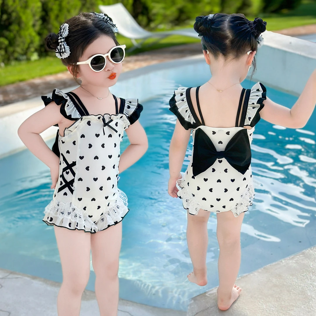 泳衣儿童女款2025新款女宝夏季飞袖波点连体游泳衣薄款透气连体潮