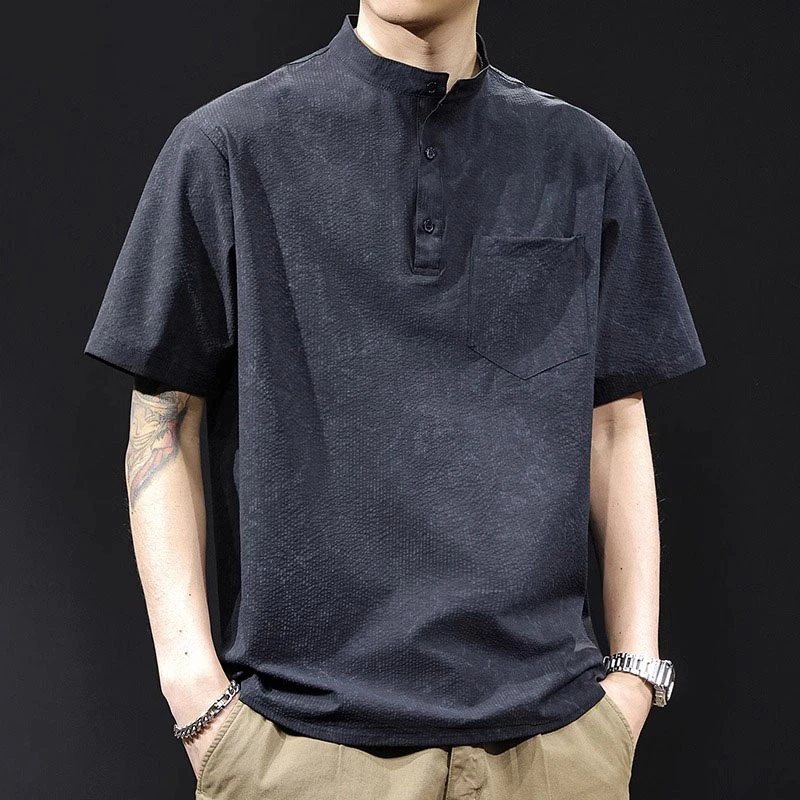 MR.MUDI/穆迪先生轻薄Polo衫亨利领短袖t恤男潮牌大码夏季2025新