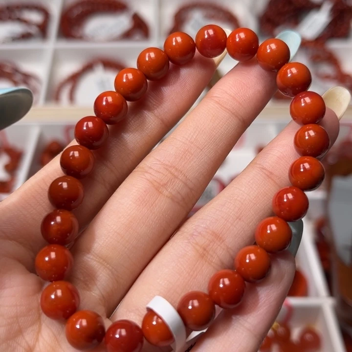 南红玛瑙未镶嵌手链精品满肉柿子锦8mm