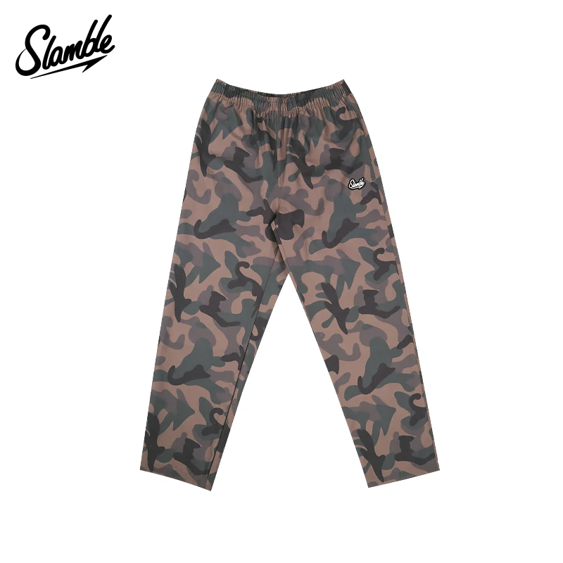 SLAMBLE春季新款运动休闲迷彩长裤男松紧带直筒裤户外复古潮流
