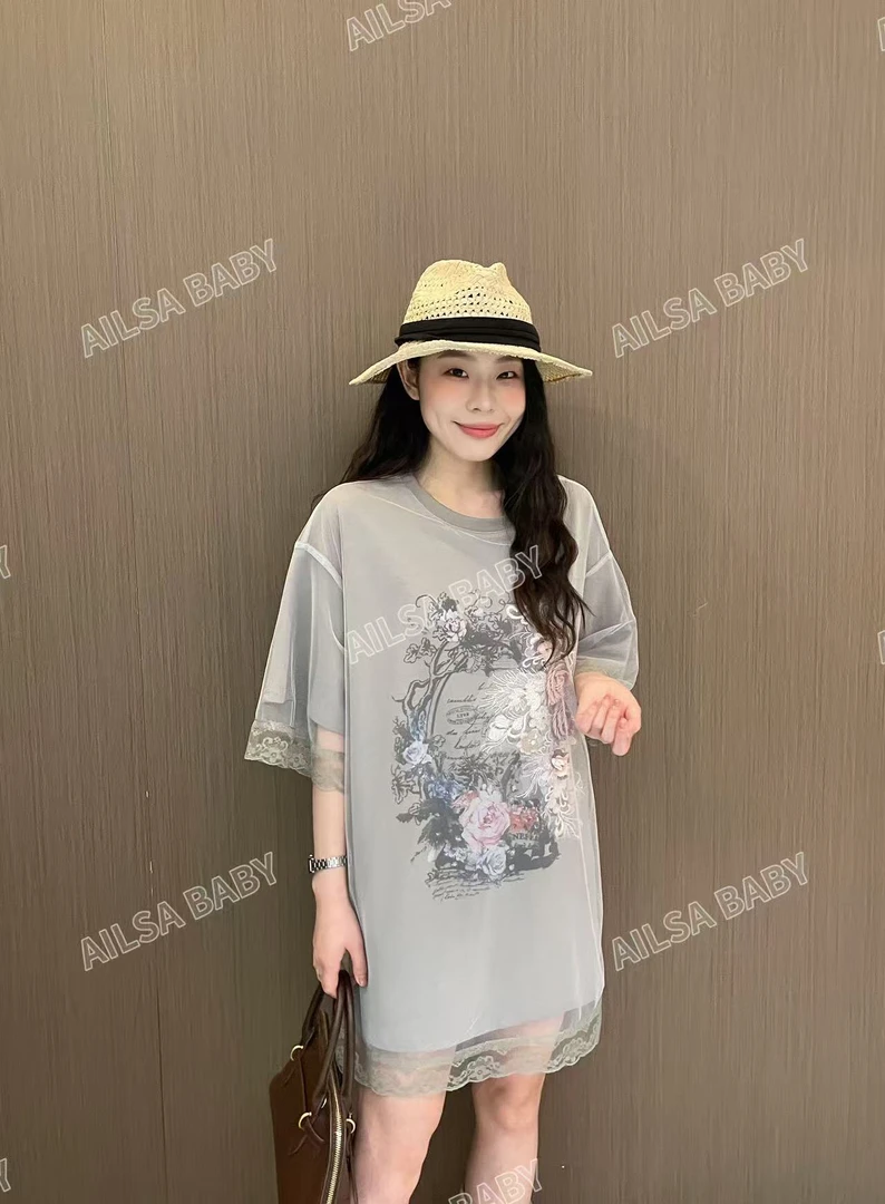 【AILSA BABY】欧货立体花朵T恤拼接网纱假两件/53008A