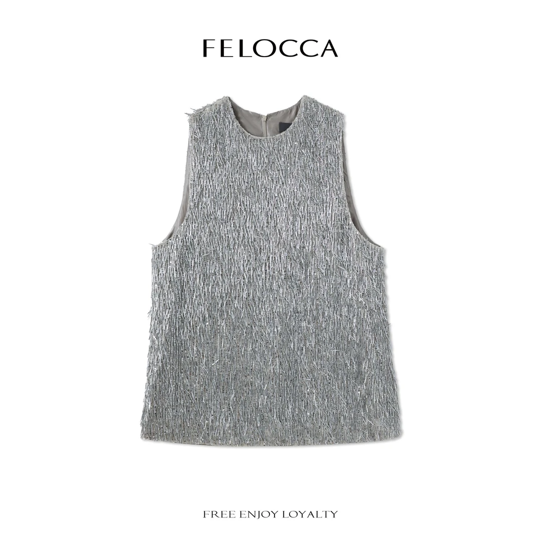 【FELOCCA】特色重工珠管洋气别致无袖长上衣时尚范25SSY161