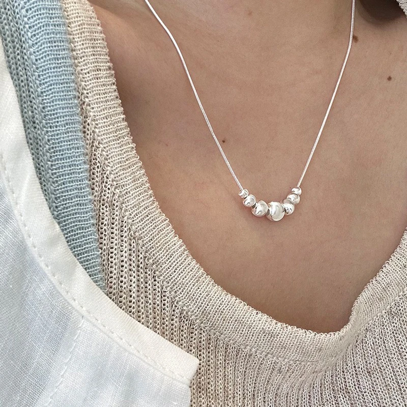 坠链均925银 925纯银猫眼珠车花球项链女亮银色轻奢吊坠银饰项链