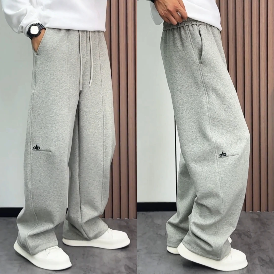 秋季新品高品质宽松运动长裤男士休闲弯刀阔腿裤中腰可束脚卫裤男