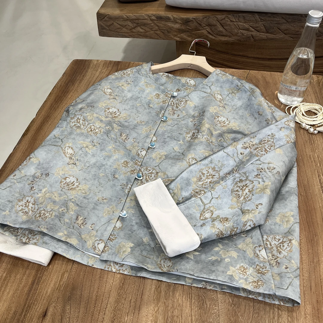 【山雨歇】新中式桑蚕丝羊毛提花女式上衣外套春秋显白百搭温柔#