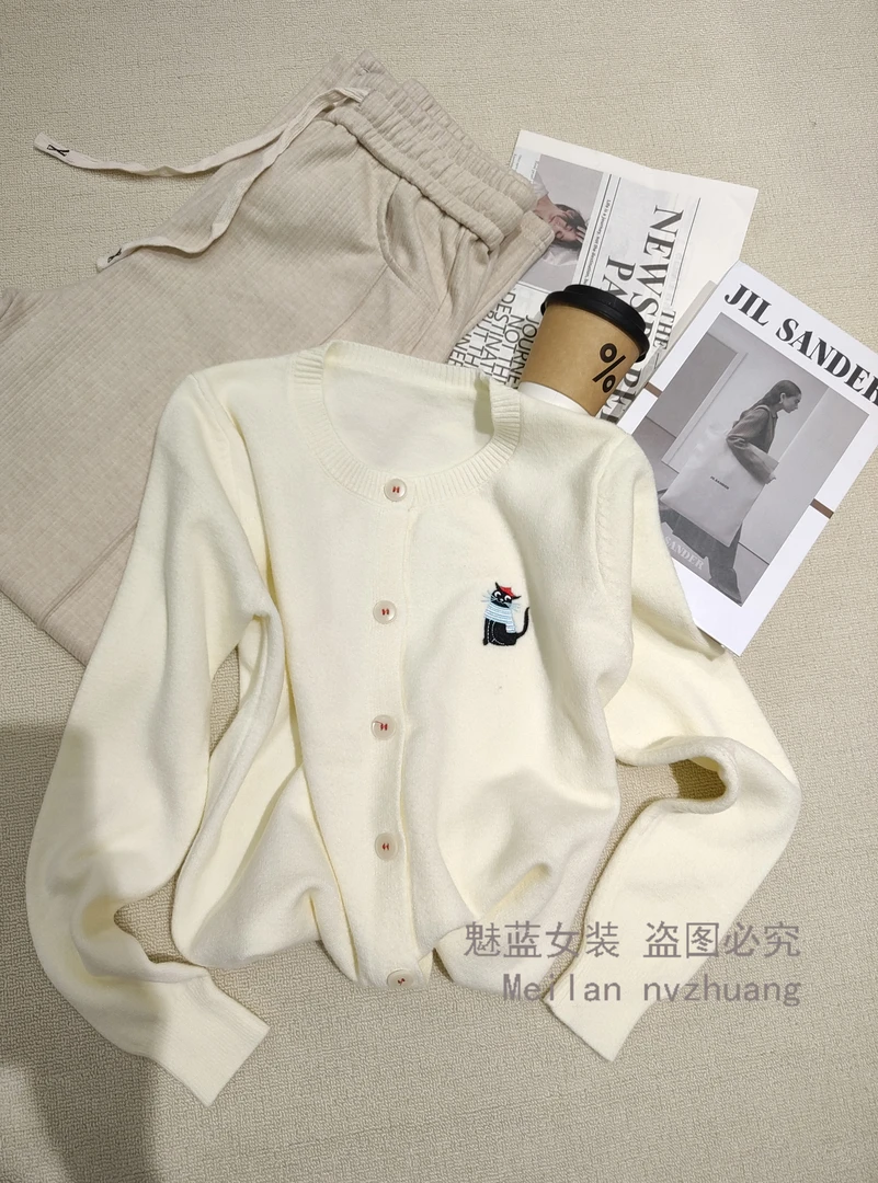 原搭短款针织开衫女2025新款早春穿搭外套气质显瘦猫咪上衣YW3379