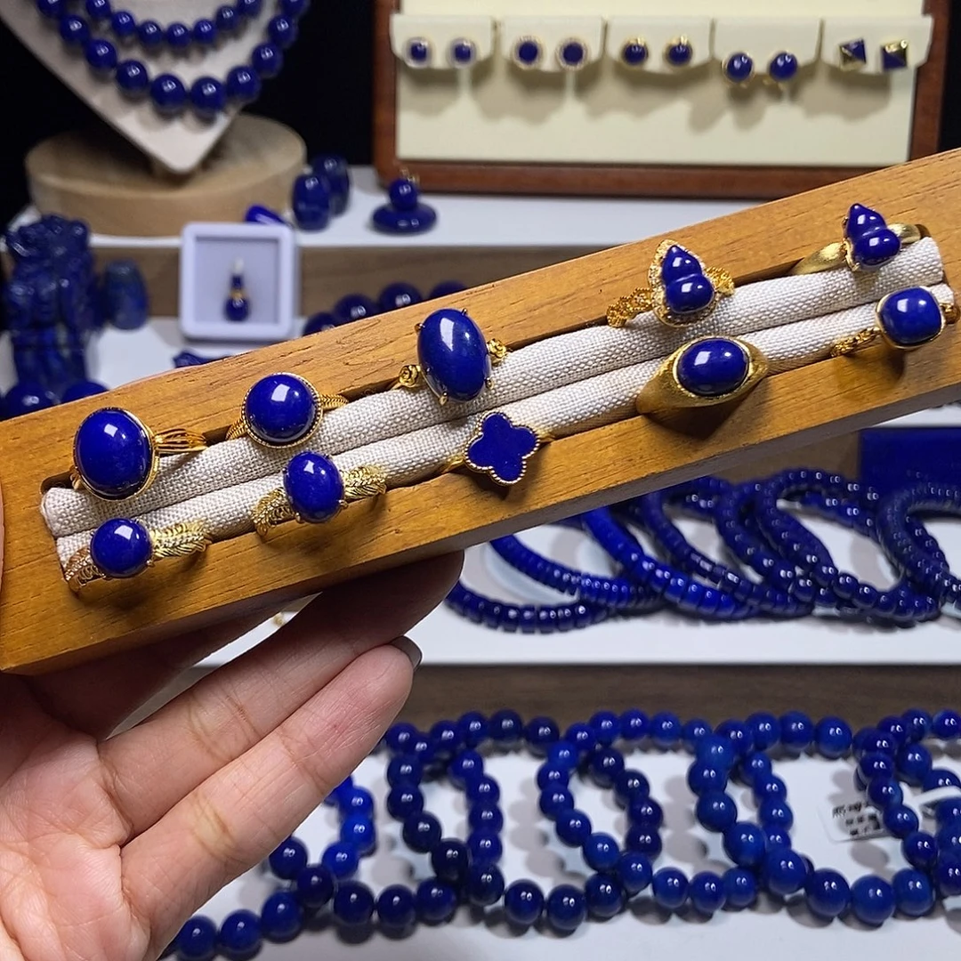 青金石银S925镶嵌戒指下单备注款式 多样性发其一