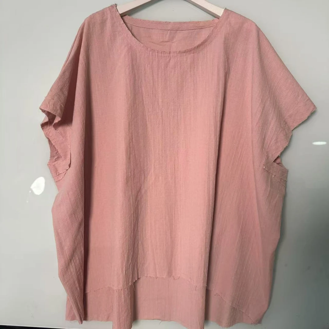 【沐木流浪记】粉色小格圆领时尚短袖计划z