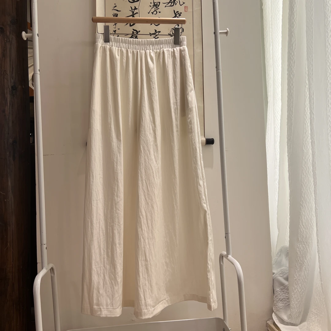 大大推荐2025夏季女装新款显瘦百搭爆款松紧腰纯色阔腿休闲裤长裤