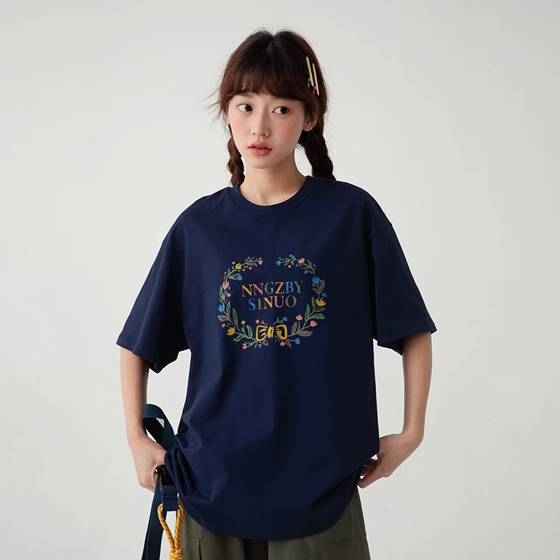 初中生2025夏季新款圆领印花T恤美式学院风青少年洋气C25BT0200C