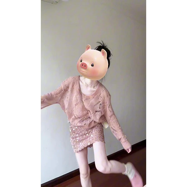 高级感巨好看的套装气质薄纱镂空毛衣裙子时尚两件套女2025年秋季