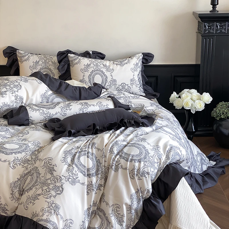 法式复古风丨纯棉床盖款四件套全棉新款荷叶边公主风床上用品