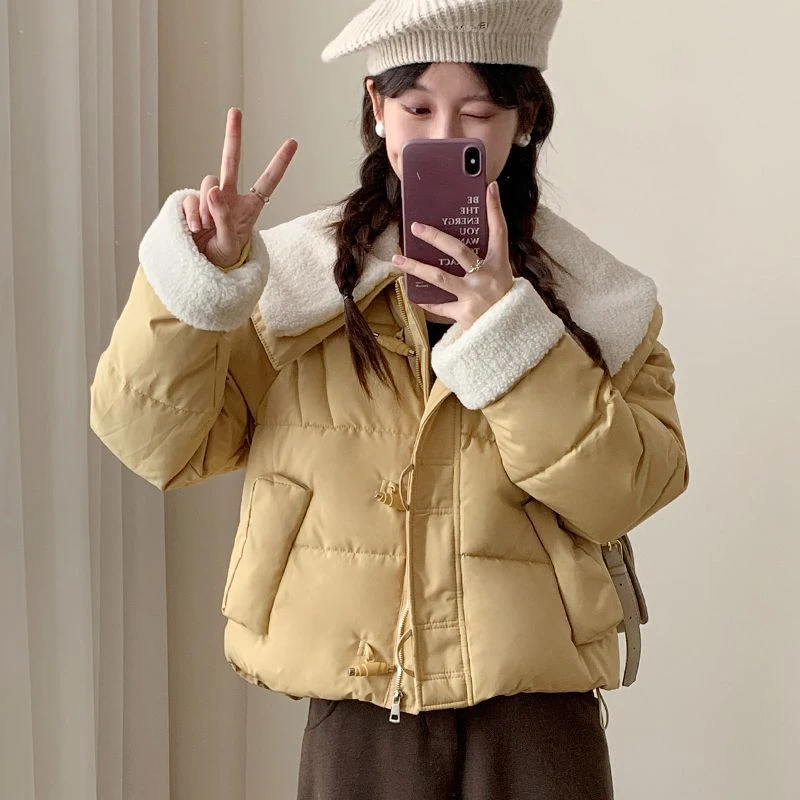 冬季新款棉服女短款小个子时尚宽松大翻领减龄学生小棉袄外套