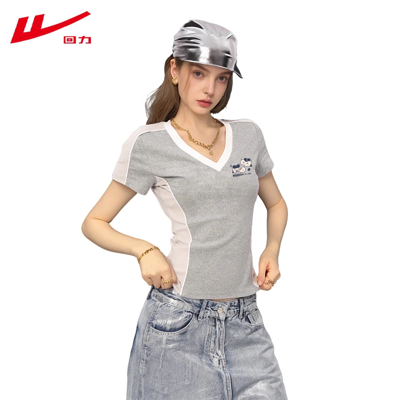 回力夏季小众美式夏装棉短袖T恤女修身短款辣妹多巴胺可爱穿搭