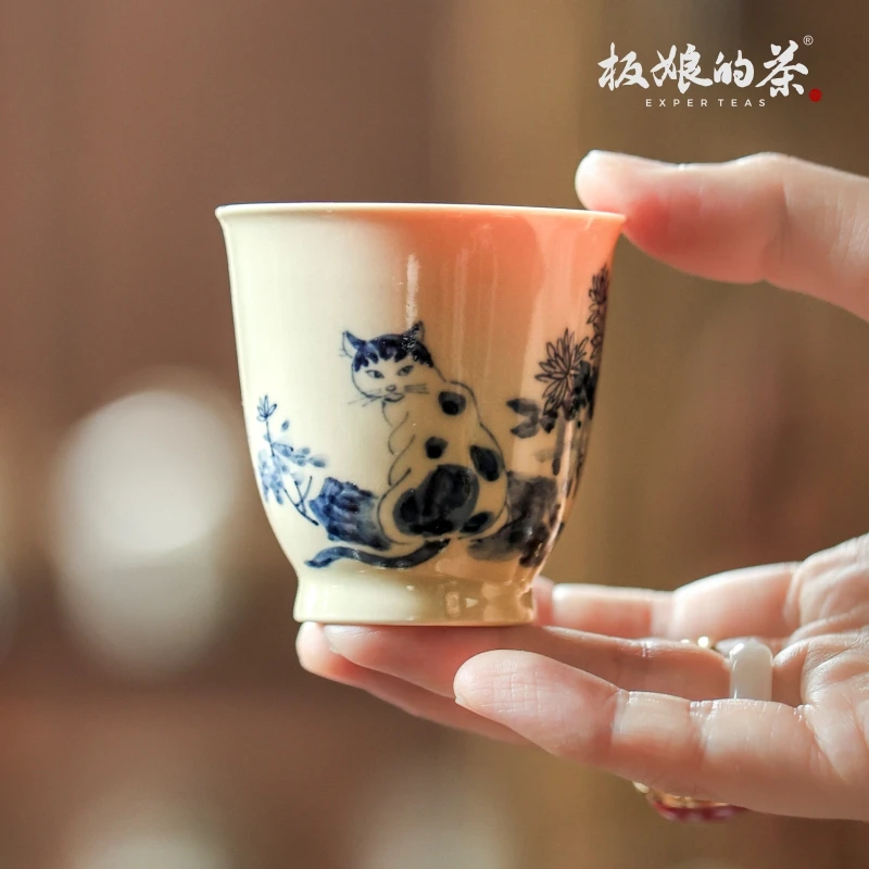 板娘的茶 景德镇手工高温瓷雨香斋宫墙红猫趣主人杯