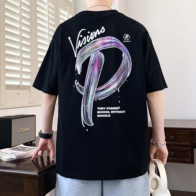 新款夏季男短袖t恤高品质多工艺发泡印时尚短袖情侣炸街宽松百搭