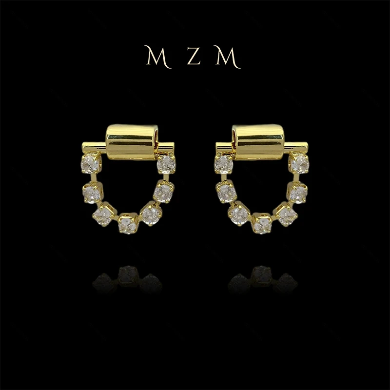 铜合金合成锆石耳饰 MZM波纹锆石耳环小众设计高级感简约耳环6304