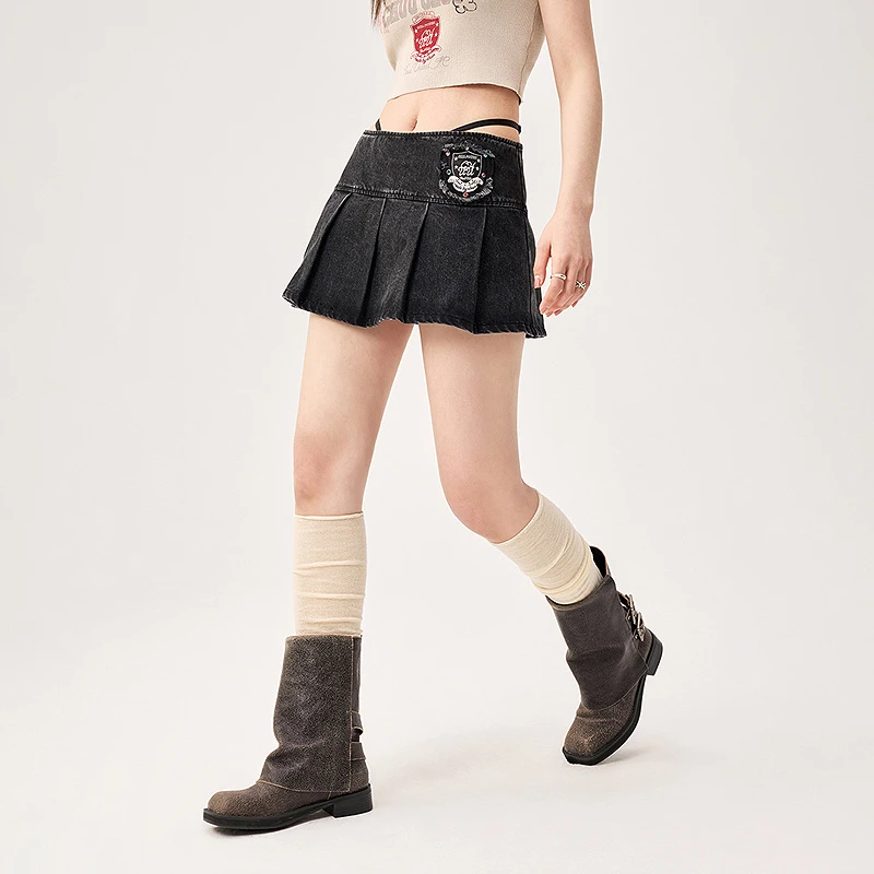 CHUU秋季女装辣妹穿搭不规则设计显瘦A字百褶包臀显瘦半身裙